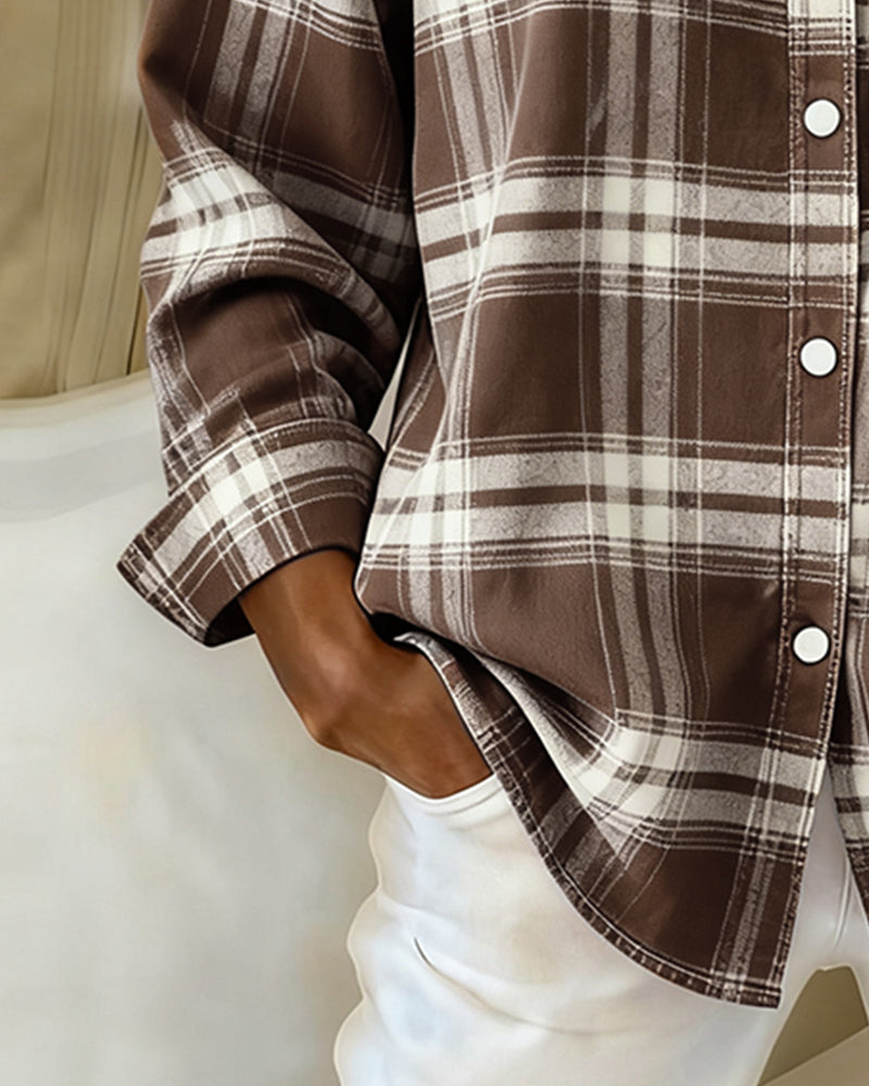Chemise femme à carreaux col revers | Élégante & confortable