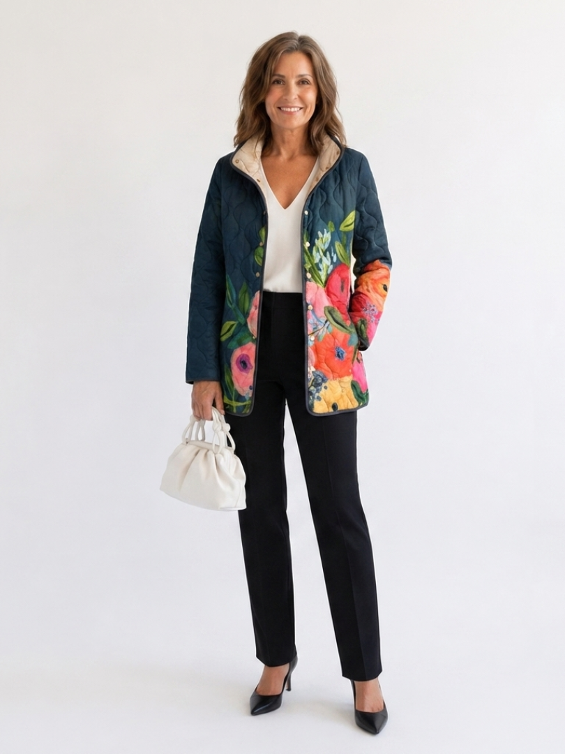 Camille | Veste matelassée à fleurs peintes