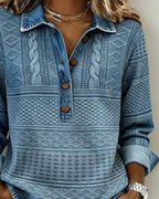 Haut en maille effet denim à col polo pour femme décontracté et élégant