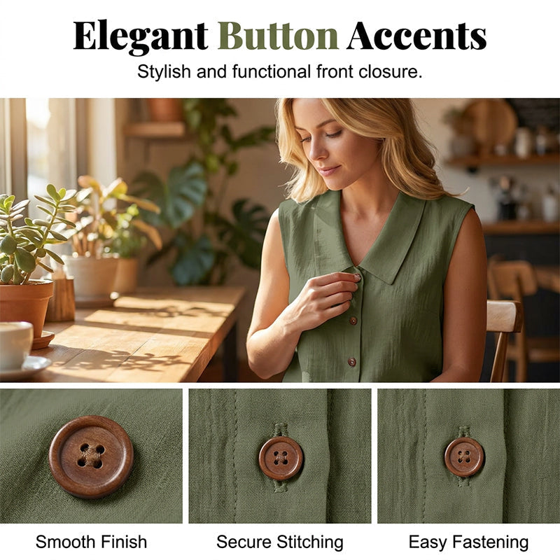 Chemisier femme sans manches à col en V avec boutons élégants