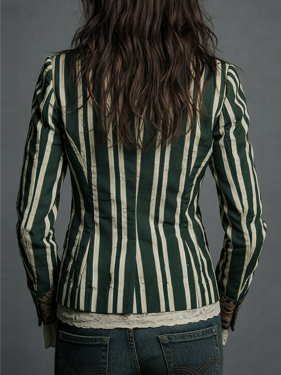 Blazer Bohème Rayé pour Femmes avec Imprimé Floral Vintage
