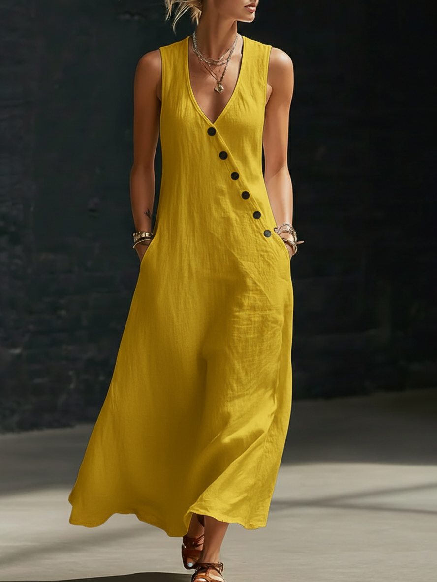 Robe femme maxi minimaliste confortable à boutons élégants
