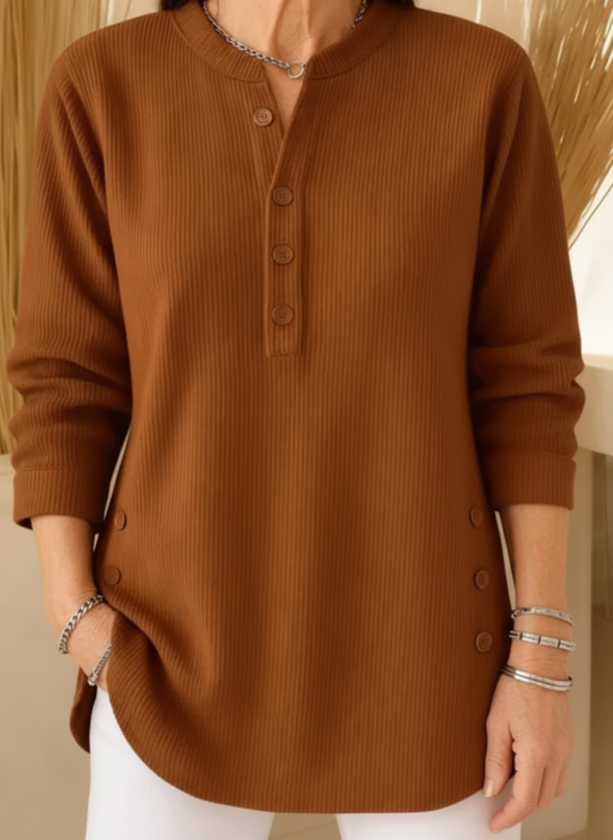 Pull en tricot uni à boutons pour femme doux et élégant