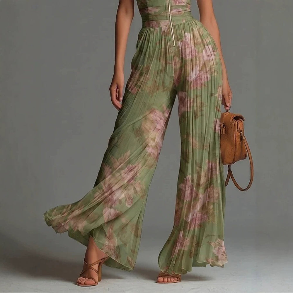 Combinaison femme plissée à imprimé floral et jambes larges