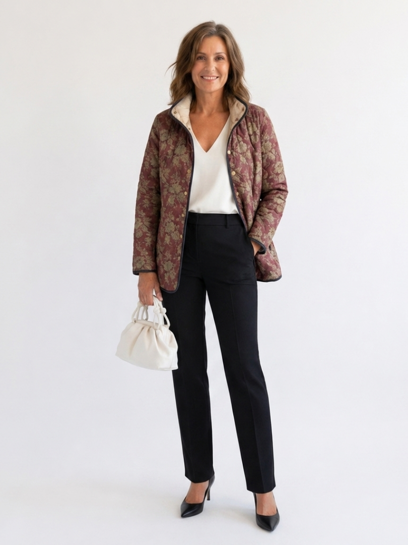 Sophie | Veste matelassée damassée prune
