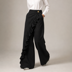 Pantalon Large en Denim pour Femmes avec Volants Asymétriques