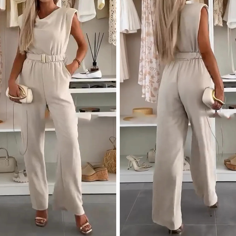 Combinaison Femme Sans Manches Décolleté Drapé Taille Élastique Élégante