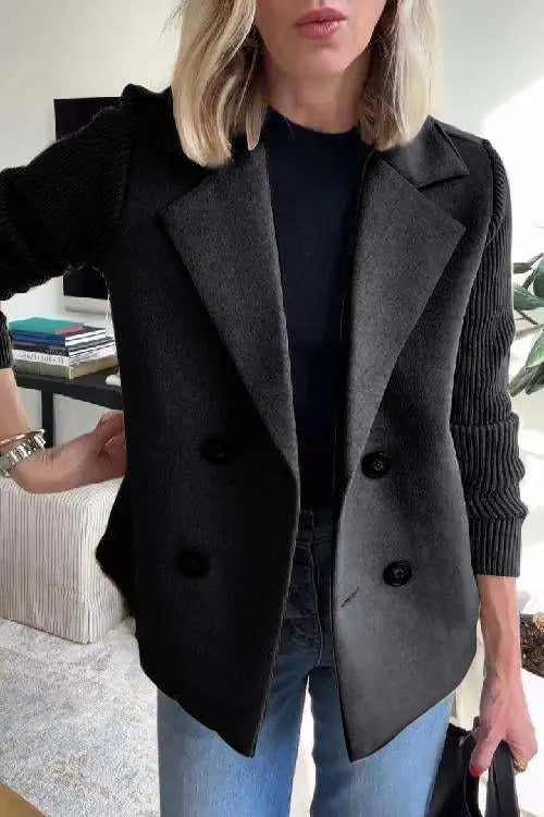 Manteau décontracté femme à manches patchwork – Avec poches