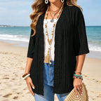 Cardigan femme ajouré ouvert à manches 3/4