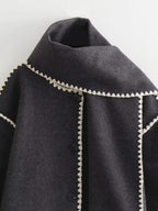 Manteau en laine tweed femme – Col rond, coupe ample