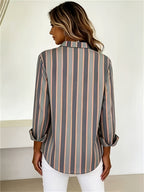 Chemise Femme Rayée Manches Longues Boutonnée Coupe Décontractée