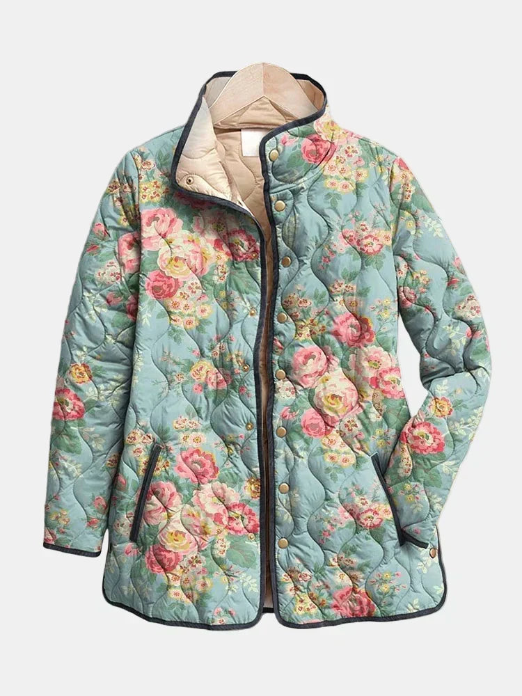 Mathilde | Veste matelassée aux roses céladon