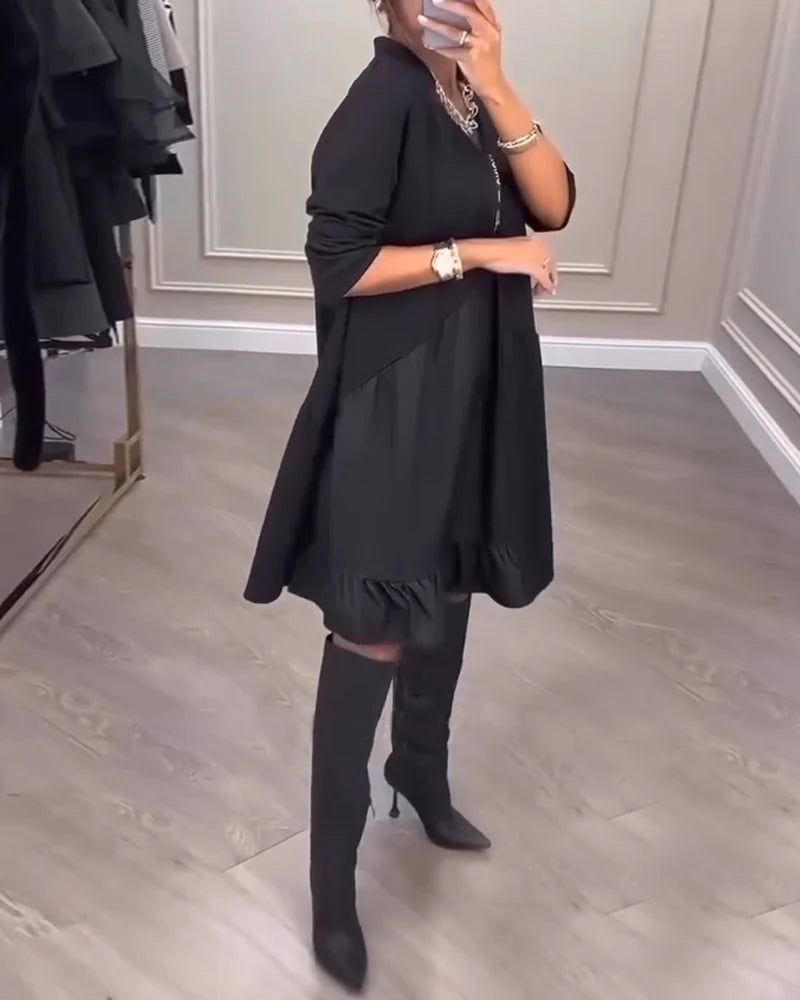 Robe femme coupe A à col V – Élégance artistique et confort hivernal