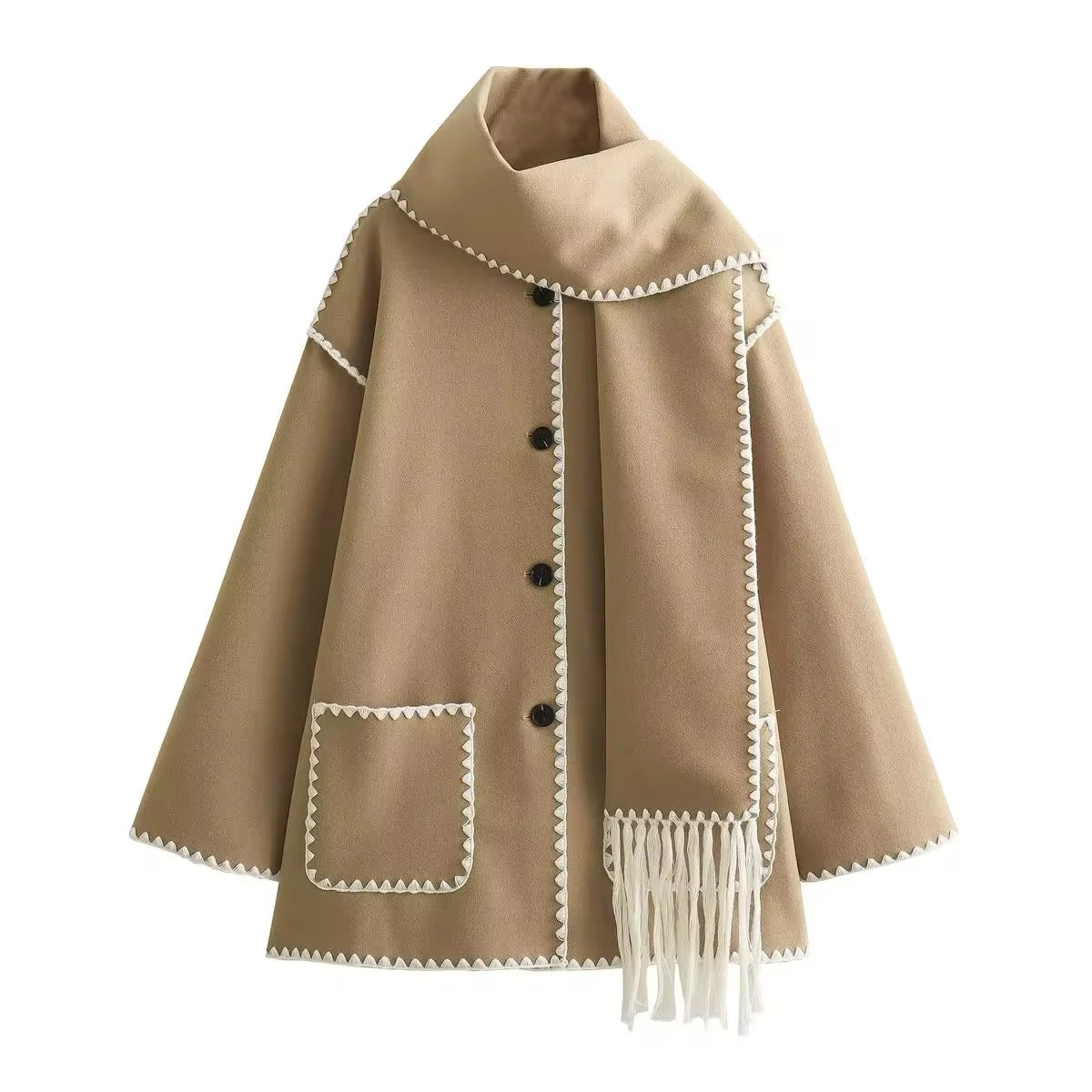 Manteau en laine tweed femme – Col rond, coupe ample