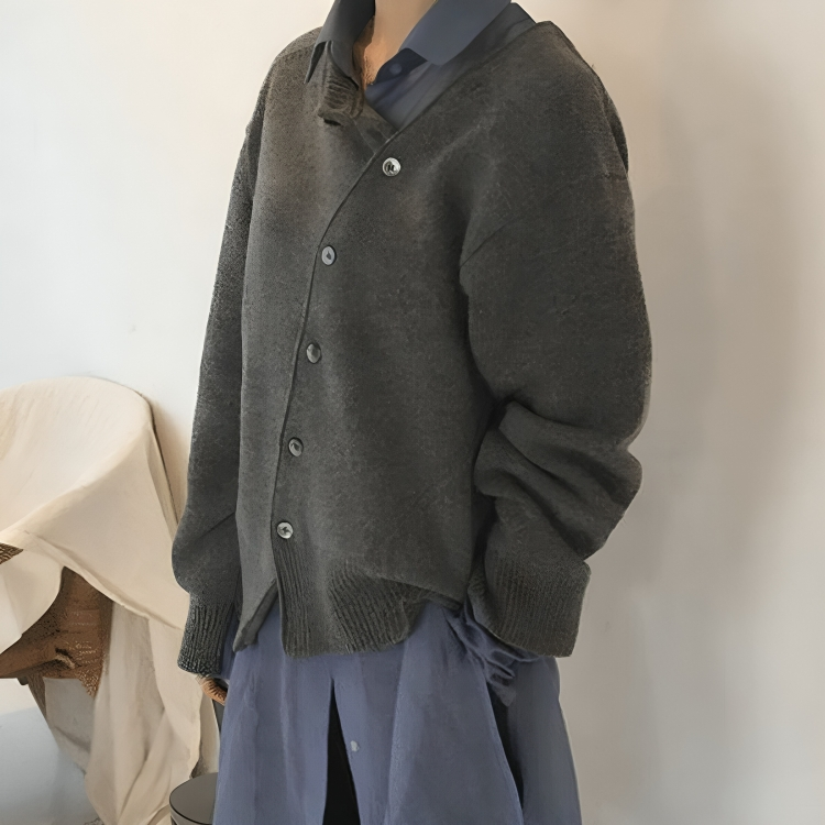 Cardigan Femme à Boutons Asymétriques – Élégance Décontractée