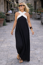 Combinaison femme longue à col croisé et jambes larges fluide