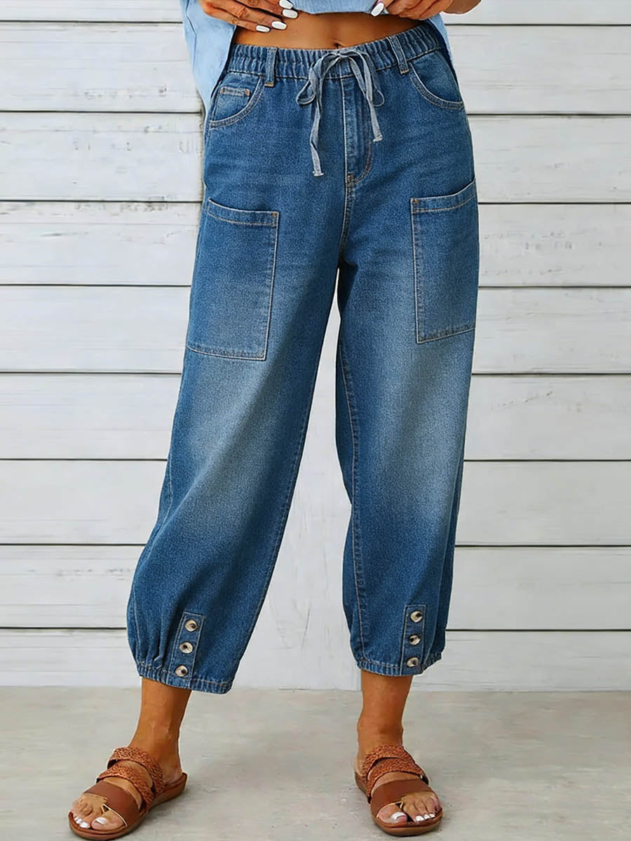Jean femme jambe large taille haute style décontracté moderne