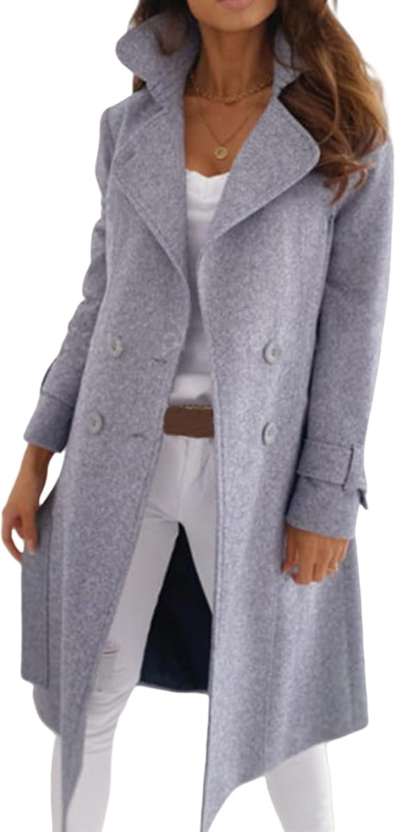 Manteau Élégant Femme En Laine Avec Fermeture À Boutons