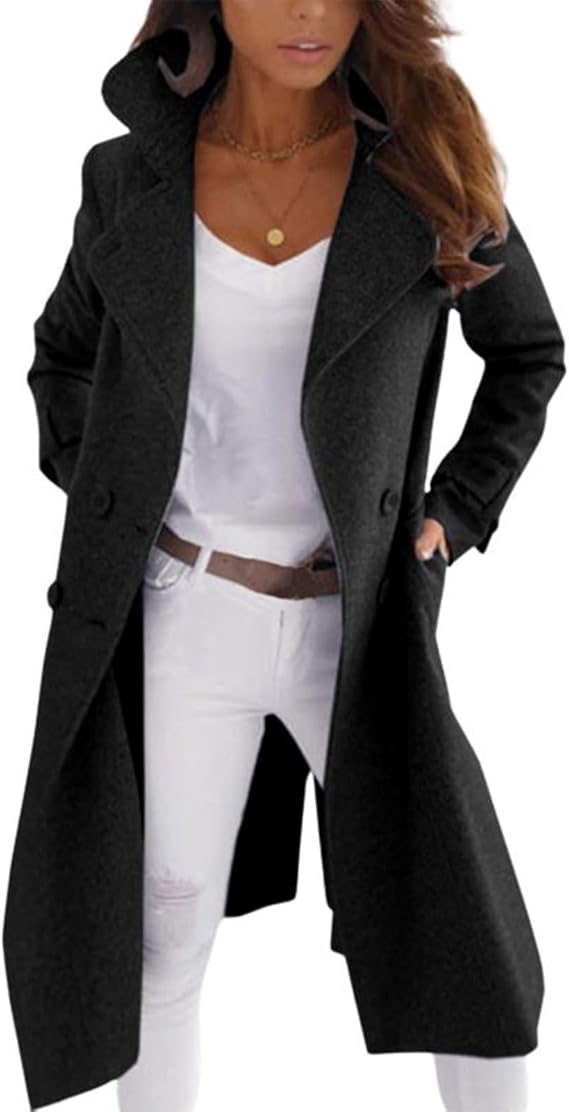 Manteau Élégant Femme En Laine Avec Fermeture À Boutons