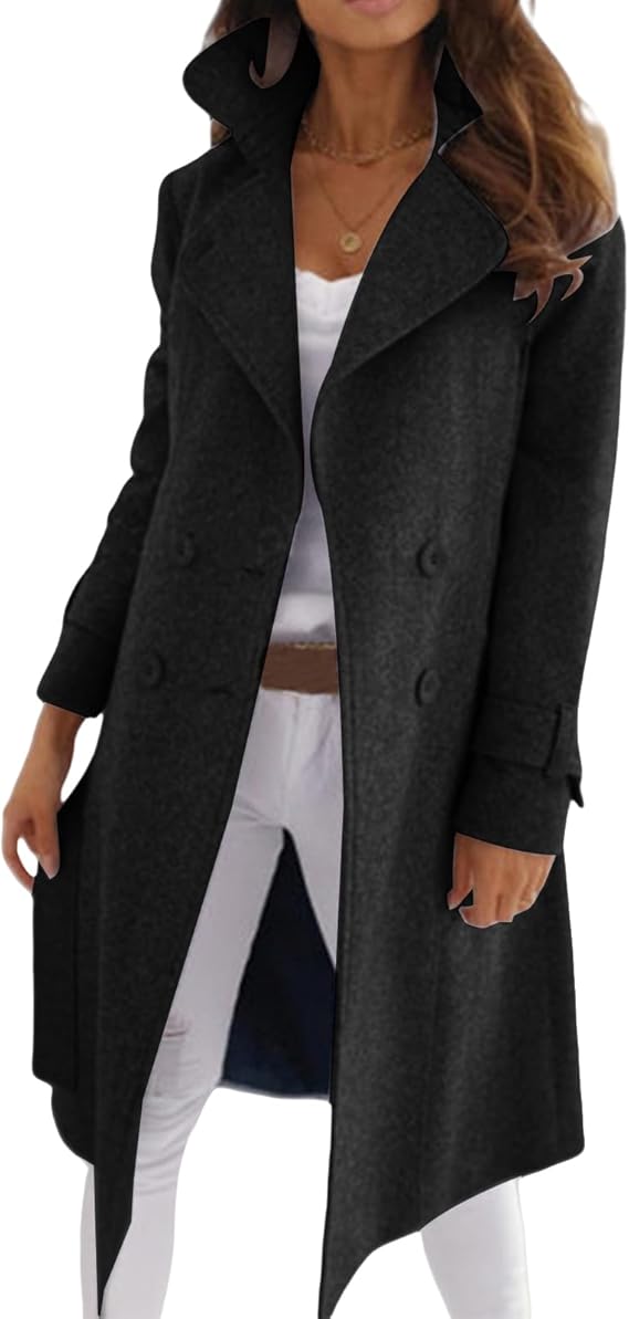 Manteau Élégant Femme En Laine Avec Fermeture À Boutons