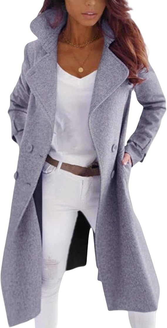 Manteau Élégant Femme En Laine Avec Fermeture À Boutons
