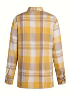 Chemise longue femme à carreaux avec poches et boutons