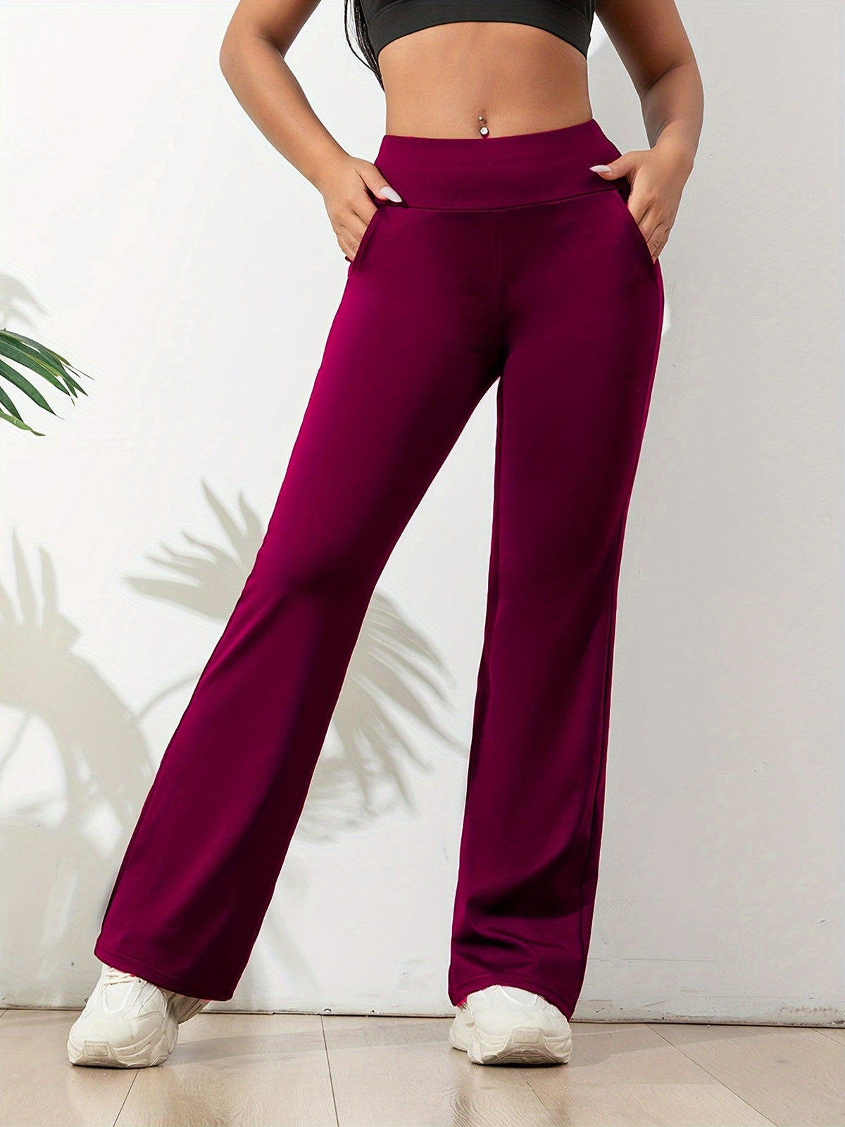 Pantalon de jogging flare femme – pantalon sport taille haute avec poches