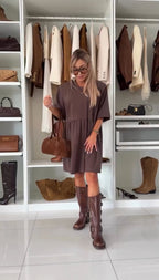 Robe femme courte fluide manches courtes coupe ample – décontractée chic