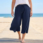 Pantalon Femme Coton Lin Coupe Large Taille Élastique Style Décontracté