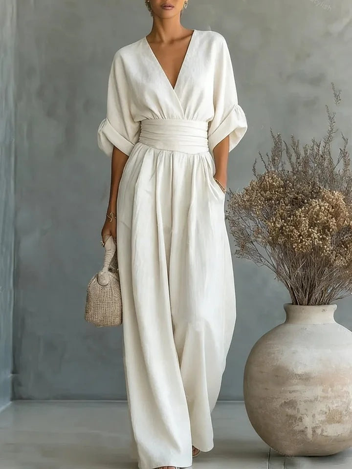 Combinaison Femme Élégante Décolleté V Coupe Fluide Jambes Larges