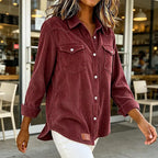 Chemise femme en velours côtelé avec poches