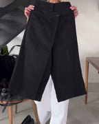 Pantalon femme asymétrique à jambes larges