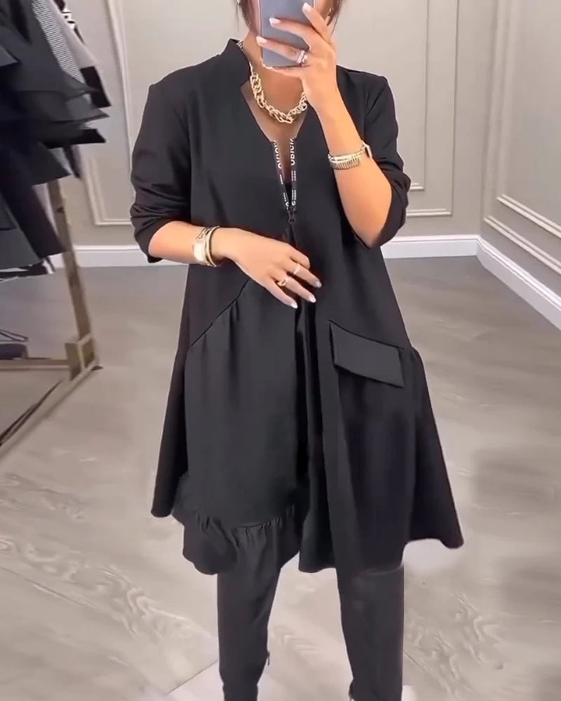 Robe femme coupe A à col V – Élégance artistique et confort hivernal
