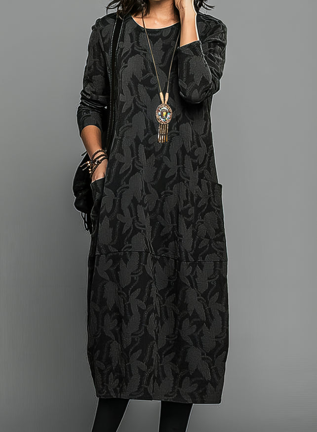 Robe femme élégante à col rond avec poches – Automne
