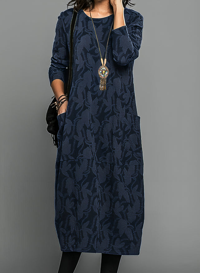 Robe femme élégante à col rond avec poches – Automne