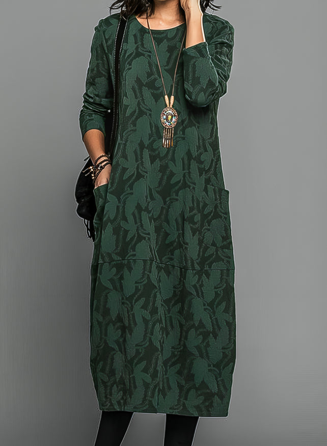 Robe femme élégante à col rond avec poches – Automne