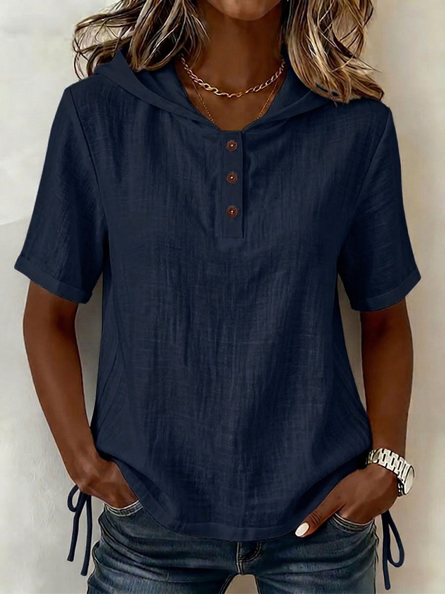 Top Femme Coton Lin Avec Capuche Coupe Ample Décontracté Élégant