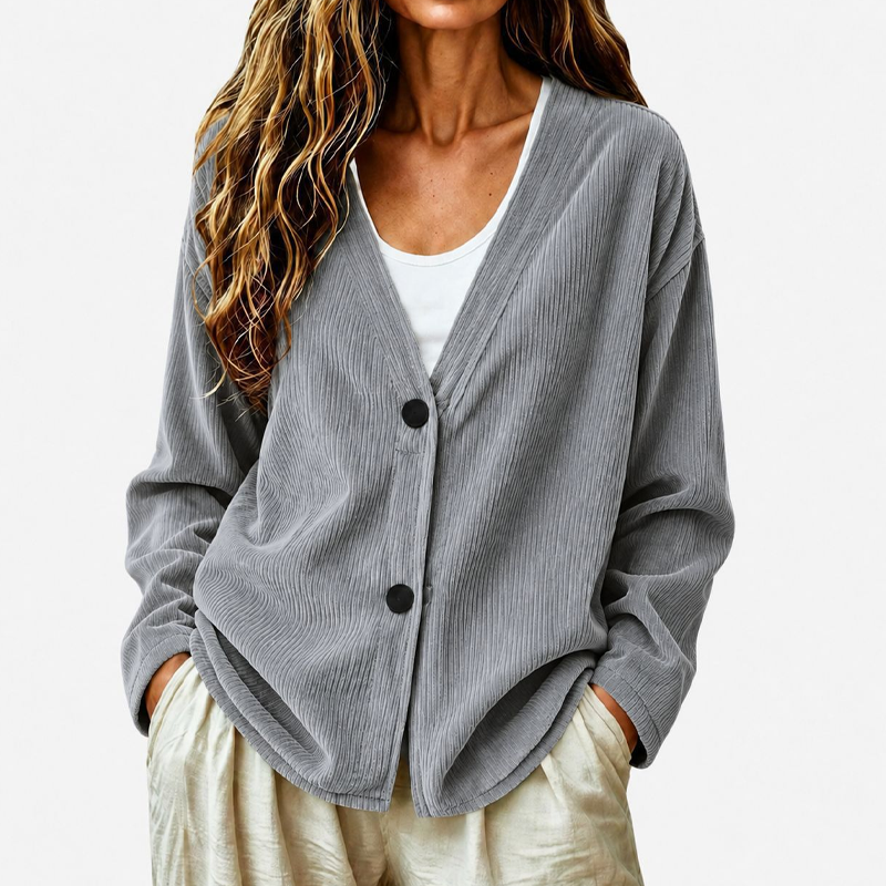 Cardigan femme côtelé à col V boutonné