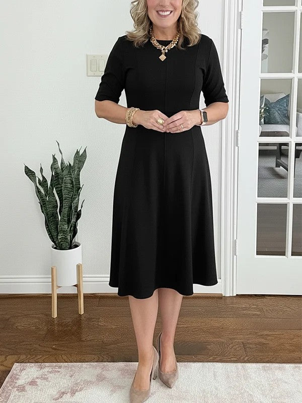 Robe Midi Femme Évasée Col Rond pour Style Élégant et Silhouette Féminine