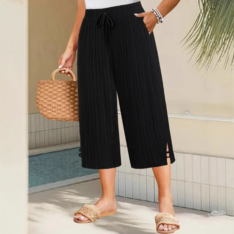 Pantalon Femme Coton Lin Coupe Large Taille Élastique Style Décontracté
