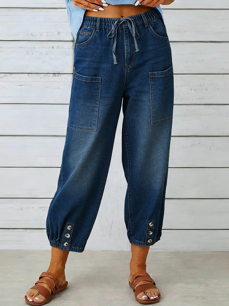 Jean femme jambe large taille haute style décontracté moderne