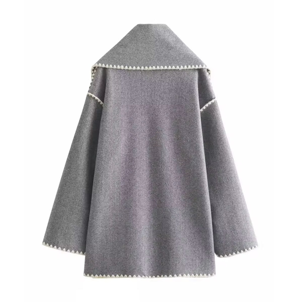 Manteau en laine tweed femme – Col rond, coupe ample