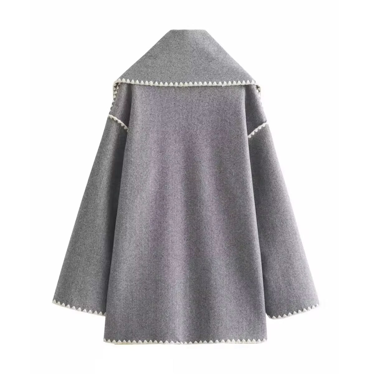 Manteau en laine tweed femme – Col rond, coupe ample