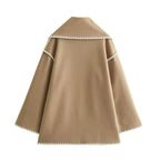 Manteau en laine tweed femme – Col rond, coupe ample