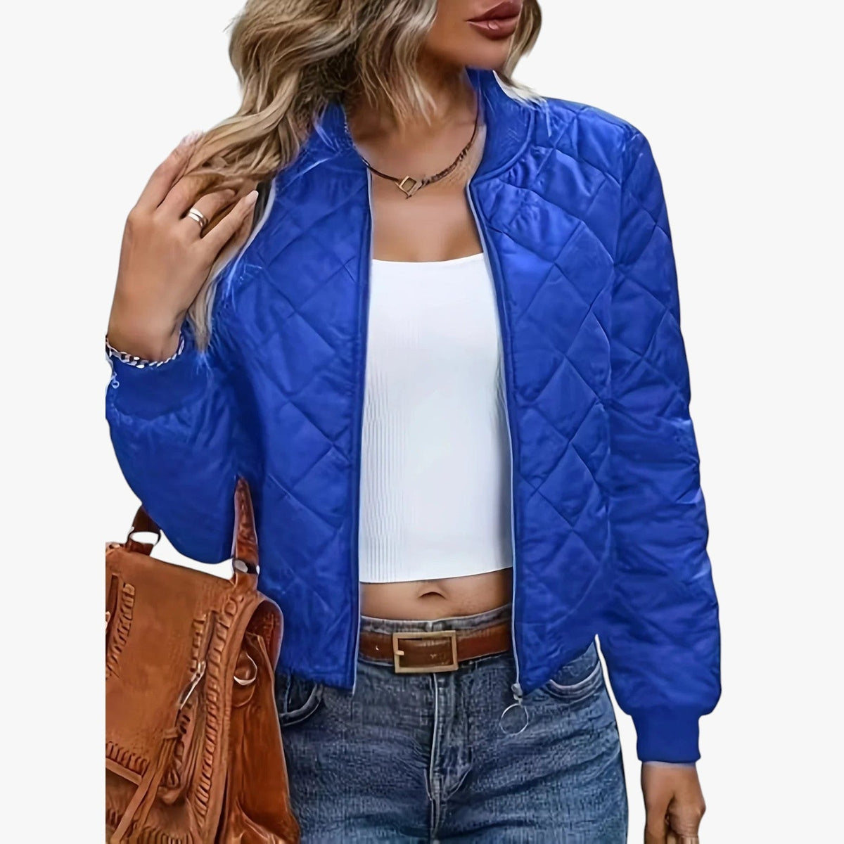 Bomber Matelassé Femme À Motif Losanges – Veste Légère Et Moderne