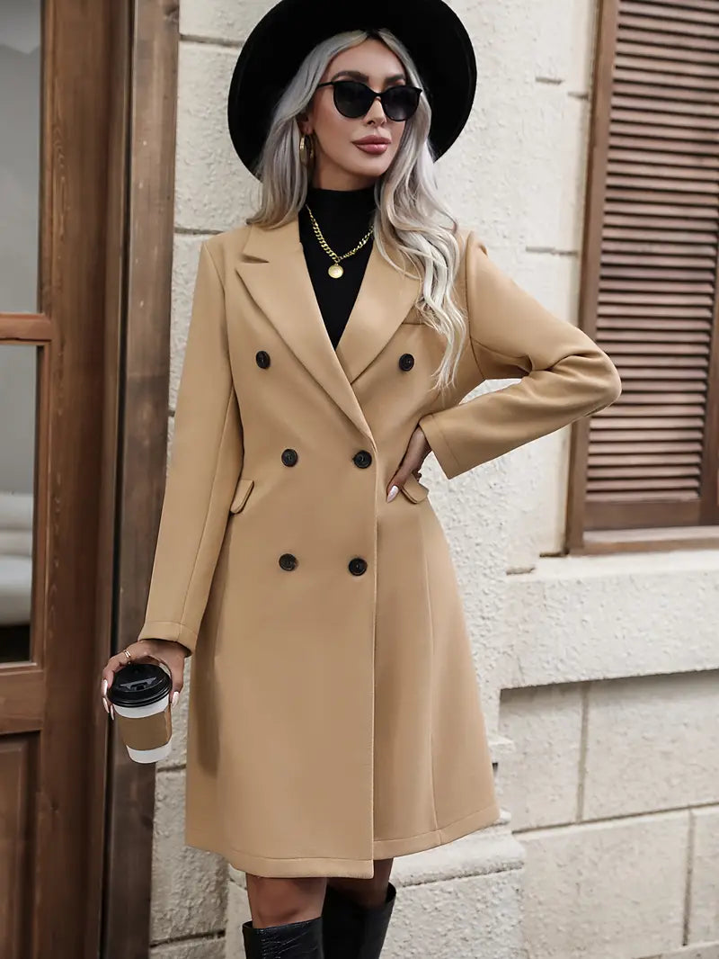 Manteau Femme Élégant Double Boutonnage Coupe Structurée Usage Quotidien