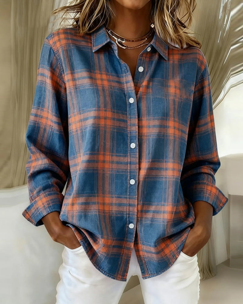 Chemise femme à carreaux col revers | Élégante & confortable