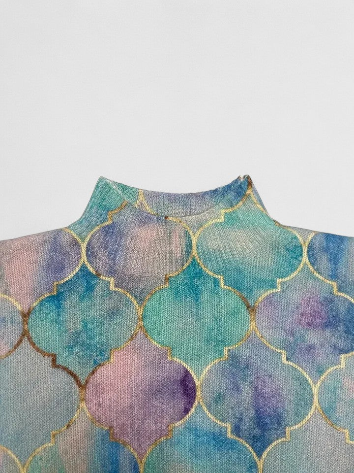 Pull en maille multicolore à col haut pour femme doux et élégant