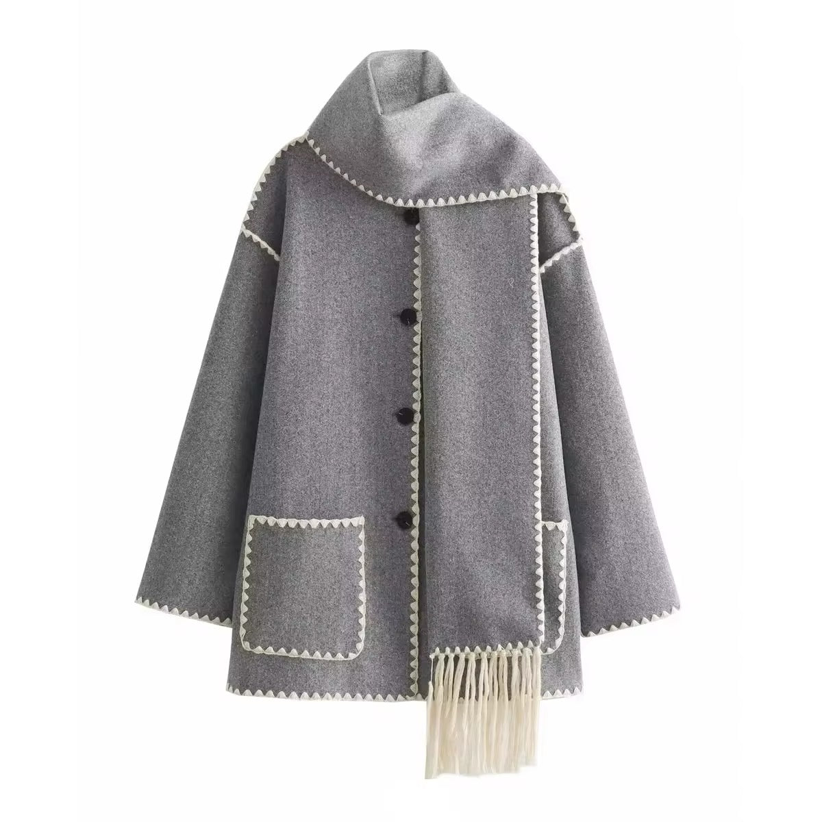 Manteau en laine tweed femme – Col rond, coupe ample