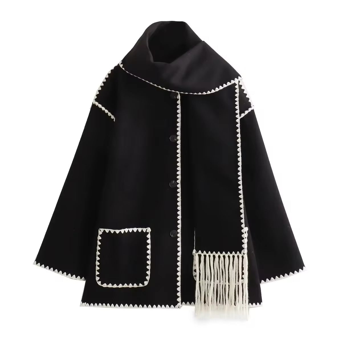 Manteau en laine tweed femme – Col rond, coupe ample